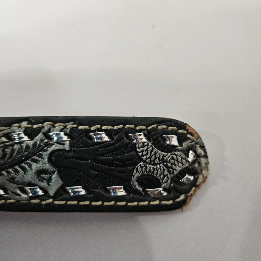 Vtg Bocephus Mallory Tooled Leather Western Cowboy Belt Black Sz 40 No Buckle